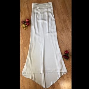 High Waisted Silver Silk Skirt with Train